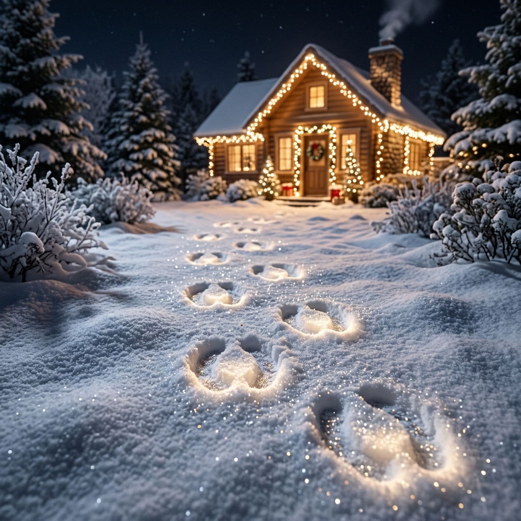 Reindeer Hoofprints in Garden Snow